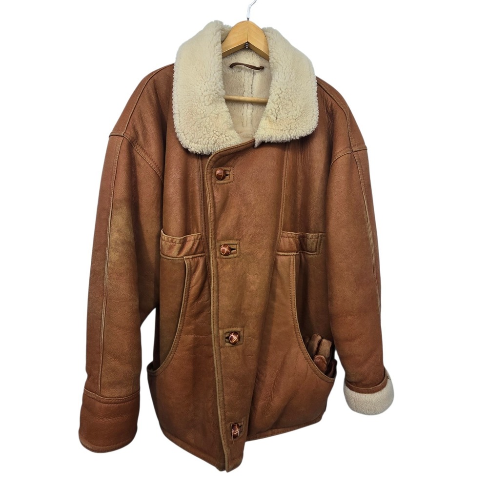 Vintage 90s Blue Duck Shearling Suede Jacket Coat Mens Sz 46 Brown‎ & Gloves USA